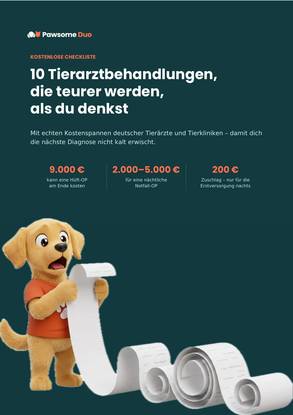 Cover der kostenlosen Checkliste: 10 Tierarztbehandlungen, die teurer werden, als du denkst